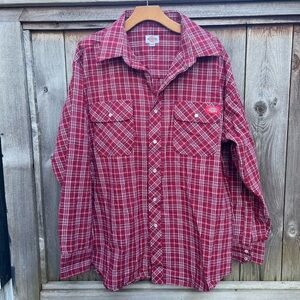 Dickies Red Plaid Casual Button Down Shirt